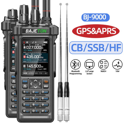 BAJETON BJ-9000 – talkie-walkie APRS GPS 10W, VHF/UHF & CB 27 MHz, récepteur AM/FM/SSB, programmation Bluetooth, USB‑C, triple veille - BLACKBEARD OUTDOOR INDUSTRIES