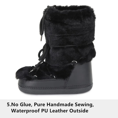 2025 Winter Snow Boots Women Ski Boots Luxury Fluffy Furry Fur Boots Female Rivets Warm Waterproof Platform Black Cotton Boots BLACKBEARD OUTDOOR INDUSTRIES