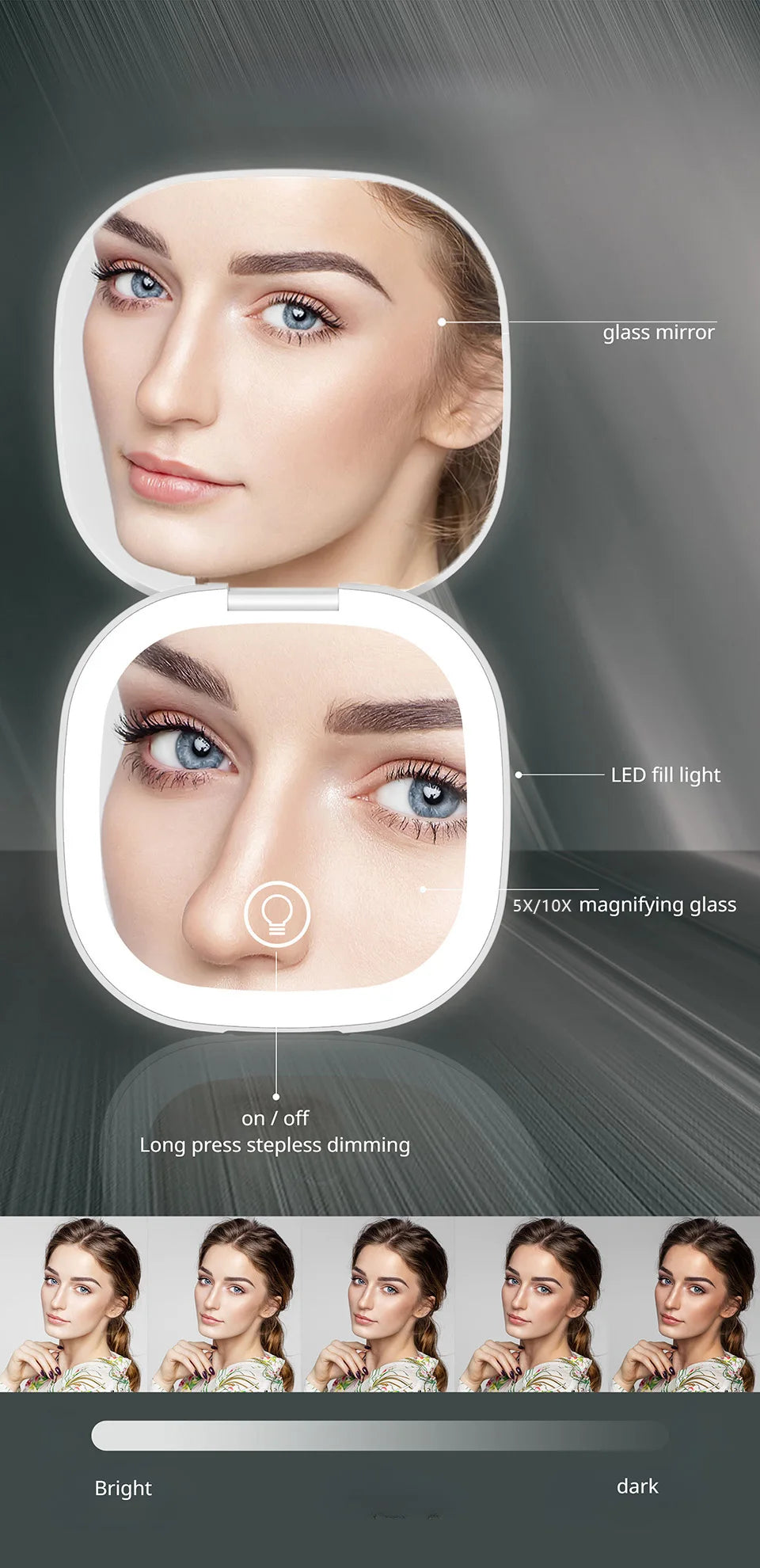 Mini Miroir de Maquillage Pliable avec LED – Grossissement 5x / 10x, Rechargeable, Miroir de Poche Compact - BLACKBEARD OUTDOOR INDUSTRIES