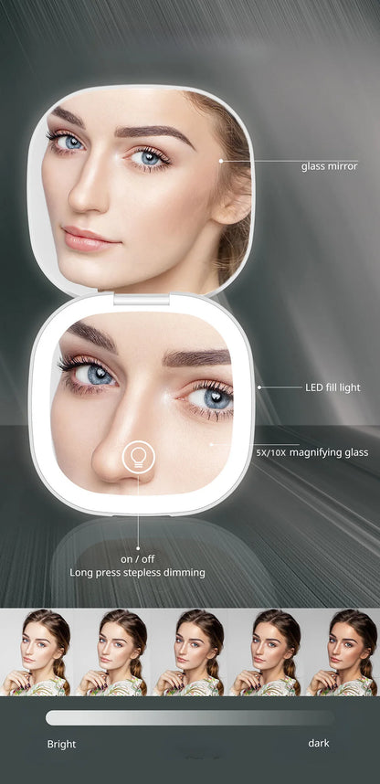Mini Miroir de Maquillage Pliable avec LED – Grossissement 5x / 10x, Rechargeable, Miroir de Poche Compact - BLACKBEARD OUTDOOR INDUSTRIES
