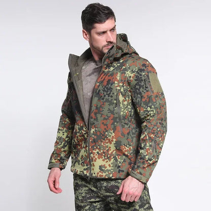 Veste tactique softshell femme à capuche, doublée polaire, camouflage ou unie