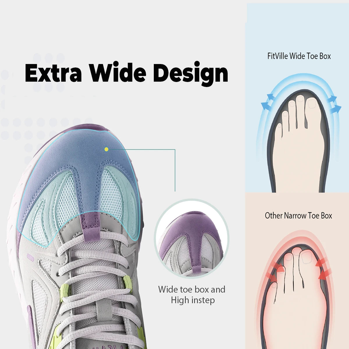 Chaussures de Marche Femme Larges FitVille – Fasciite Plantaire & Pieds Plats