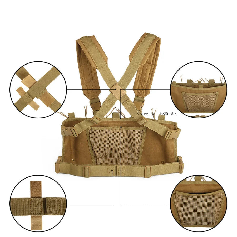 Gilet tactique chest rig avec porte-chargeurs type AK et M4, MOLLE, dégagement rapide