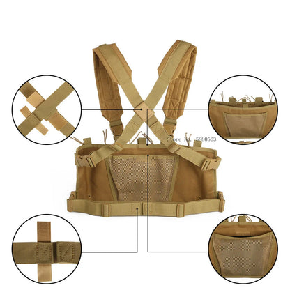 Gilet tactique chest rig avec porte-chargeurs type AK et M4, MOLLE, dégagement rapide