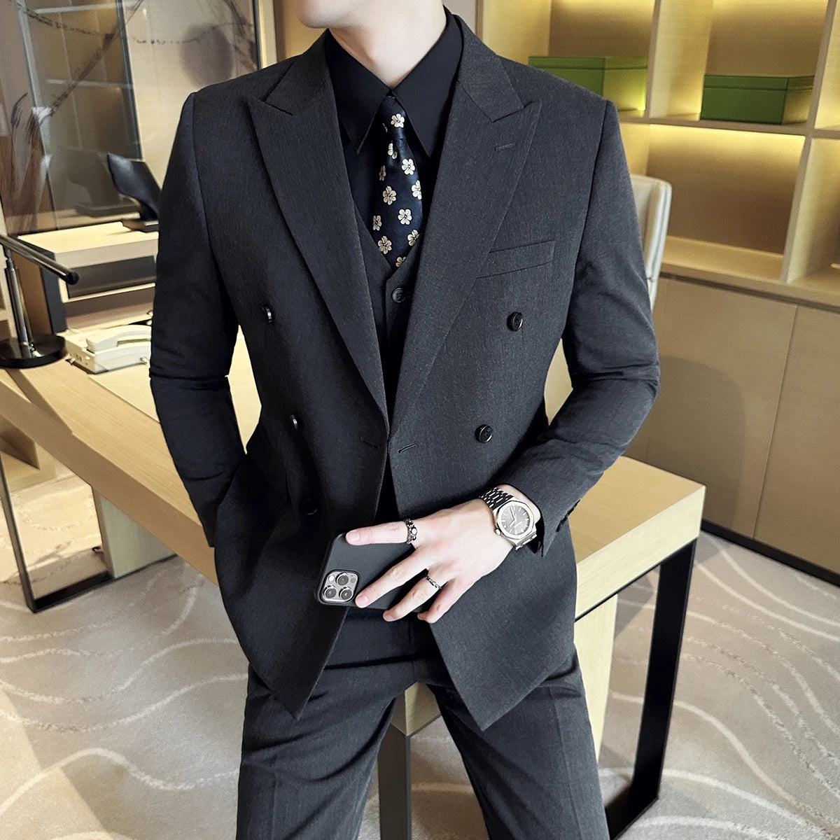 Costume homme croisé ajusté, 2 ou 3 pièces