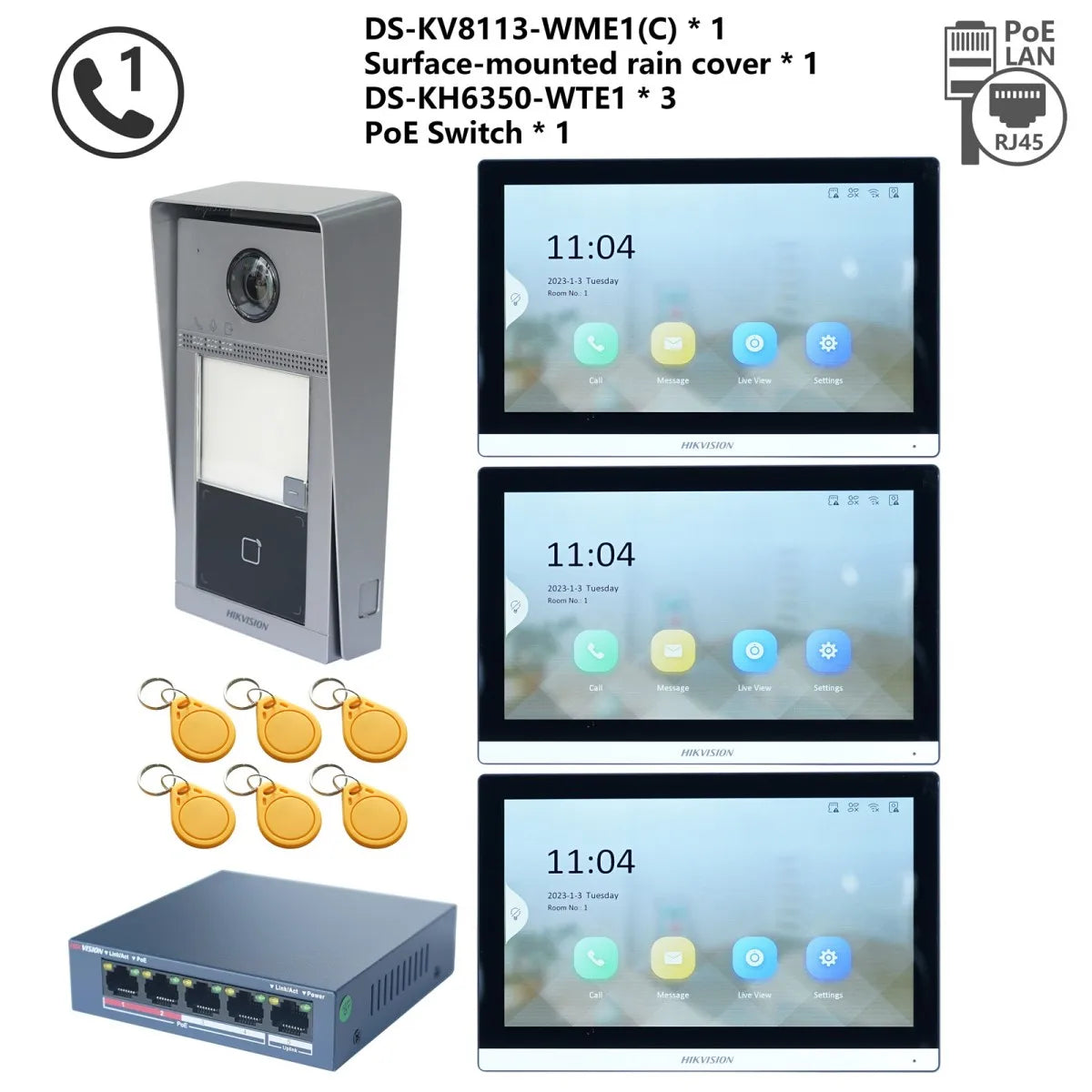 Kit Interphone Vidéo IP HIKVISION DS-KV8113-WME1(C) + DS-KH6350-WTE1 + Switch PoE - BLACKBEARD OUTDOOR INDUSTRIES