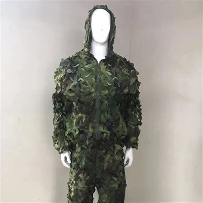 Combinaison Ghillie 3D Feuilles – Veste + Pantalon, Polyester Mesh, Chasse Airsoft Woodland