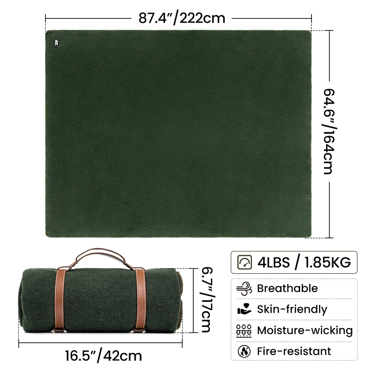 Couverture de camping 80 % laine – Grand format 222 × 164 cm
