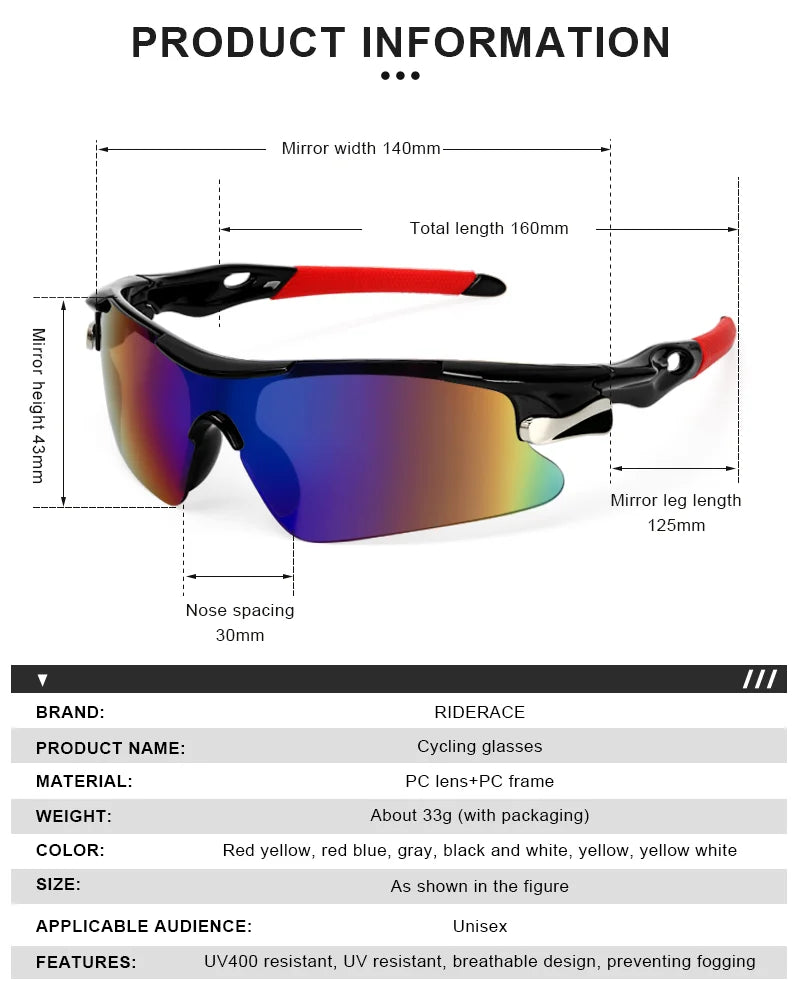 RIDERACE RR7427 Lunettes Cyclisme UV400 – Route, VTT & Outdoor