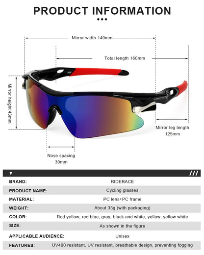 RIDERACE RR7427 Lunettes Cyclisme UV400 – Route, VTT & Outdoor