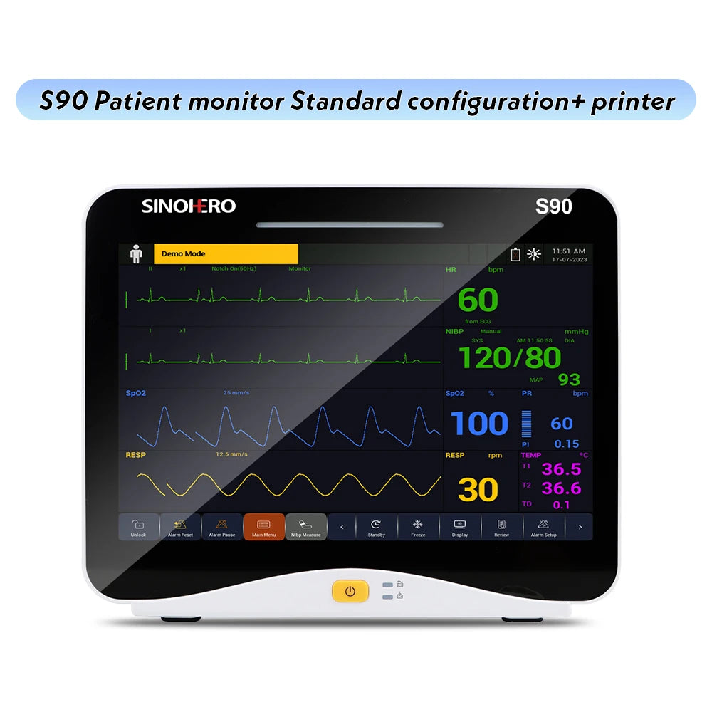 Moniteur Patient Multiparamétrique 12.1" Sinohero S90C – ECG, SpO2, NIBP, RESP, TEMP, IBP, EtCO2