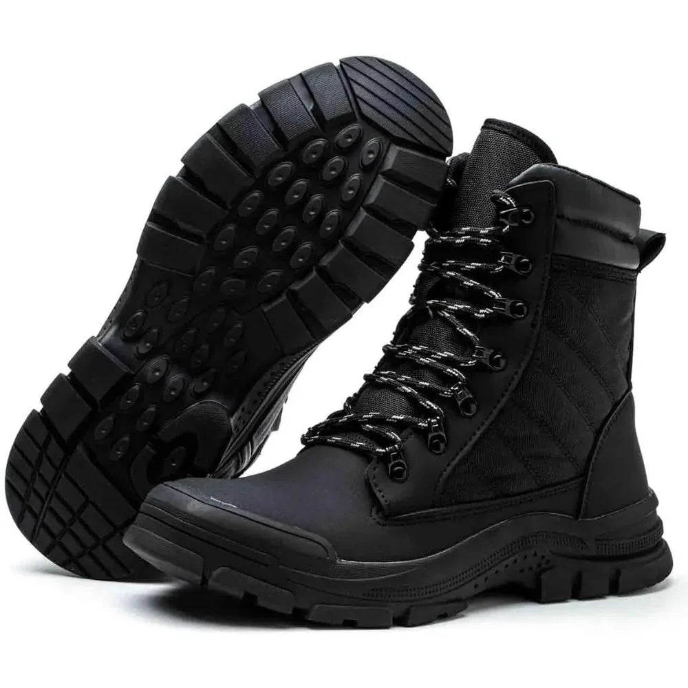 Rangers tactiques montantes à coque acier et semelle anti-perforation, noires