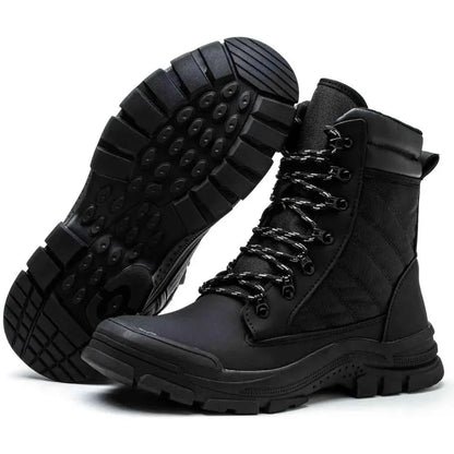 Rangers tactiques montantes à coque acier et semelle anti-perforation, noires