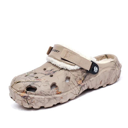 Sabots fourrés d’intérieur, chaussons noir ou kaki