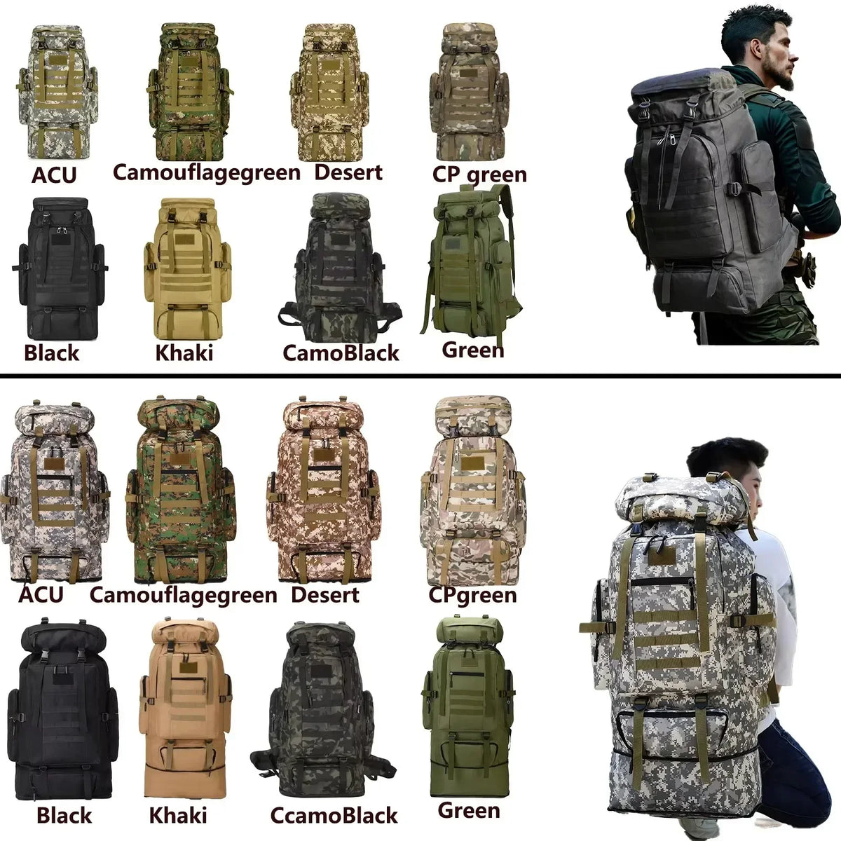 Sac à Dos Alpinisme Tactique 80L/100L Extensible – Randonnée, Camping, Voyage