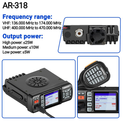ABBREE AR-318 / AR-218 – Radio Mobile Portable VHF/UHF Double Bande 25W 128 Canaux - BLACKBEARD OUTDOOR INDUSTRIES