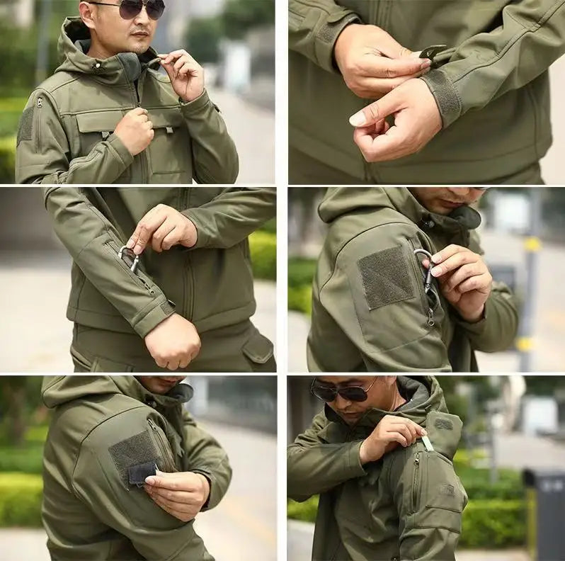 Veste Softshell Cargo Homme à Capuche - Automne/Hiver Outdoor Militaire