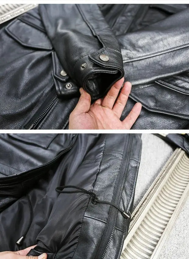 M65 Hunting100% Genuine Leather Jacket Men Cowhide Mid-length Multiple Pockets Coat Winter Autumn Windproof Motorcycle Outwear BLACKBEARD OUTDOOR INDUSTRIES