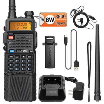 Baofeng UV-5R 8W – Talkie-Walkie Bi-Bande VHF/UHF, Batterie 3800mAh, Charge Type-C - BLACKBEARD OUTDOOR INDUSTRIES