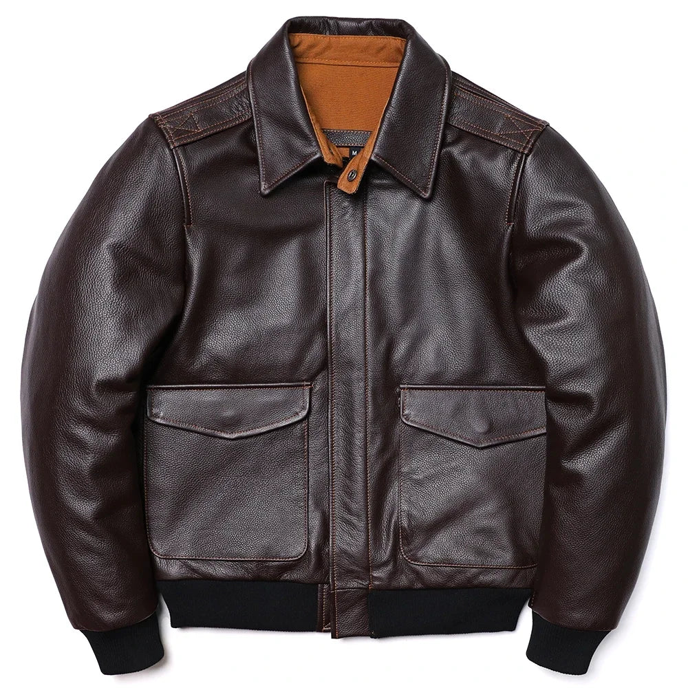 Blouson Homme Style A2 Classique en Cuir Véritable Inspiré Aviation Militaire | Cuir de Vache Naturel | Veste de Pilote - BLACKBEARD OUTDOOR INDUSTRIES