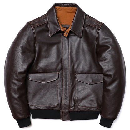 Blouson Homme Style A2 Classique en Cuir Véritable Inspiré Aviation Militaire | Cuir de Vache Naturel | Veste de Pilote - BLACKBEARD OUTDOOR INDUSTRIES