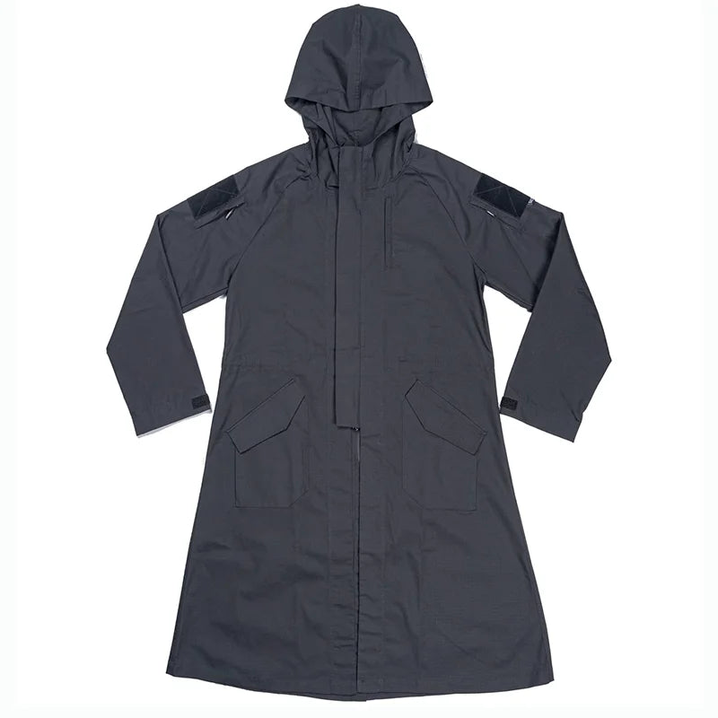 Manteau tactique à capuche homme : trench long coupe-vent en coton-polyester - BLACKBEARD OUTDOOR INDUSTRIES