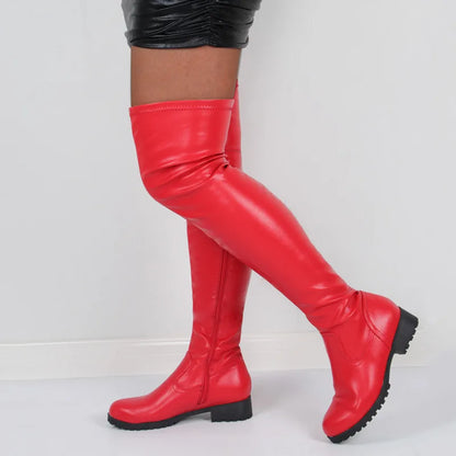 Cuissardes femme simili cuir imperméables à talon bas