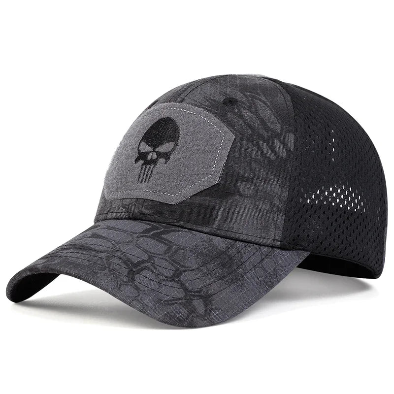 Casquette Baseball Skull Brodée – Camouflage & Uni Réglable Respirante Unisexe Outdoor
