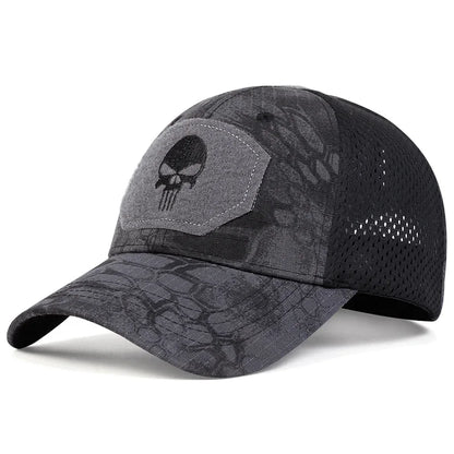 Casquette Baseball Skull Brodée – Camouflage & Uni Réglable Respirante Unisexe Outdoor