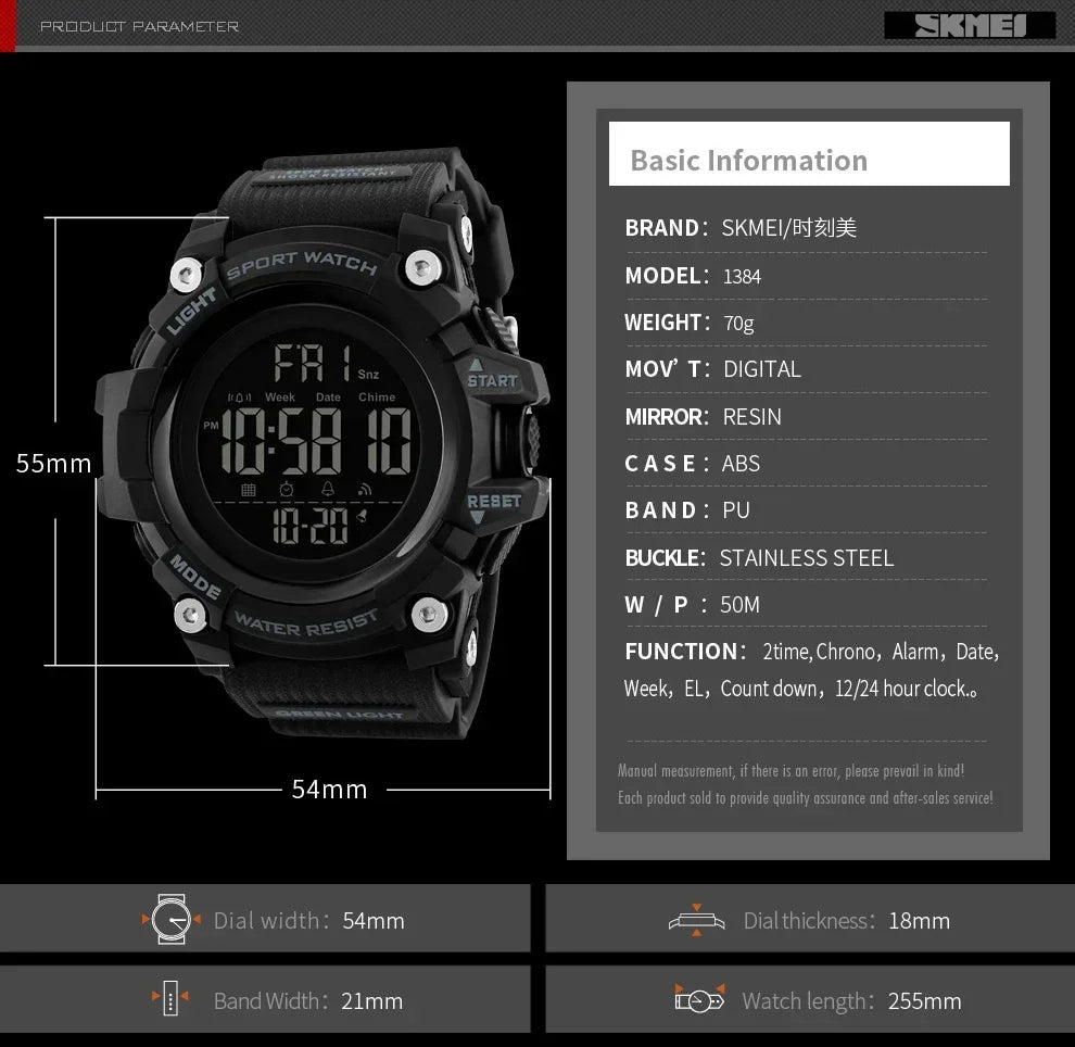 Montre Digitale Sport Homme SKMEI 1384 – Résistante et Multifonction - BLACKBEARD OUTDOOR INDUSTRIES