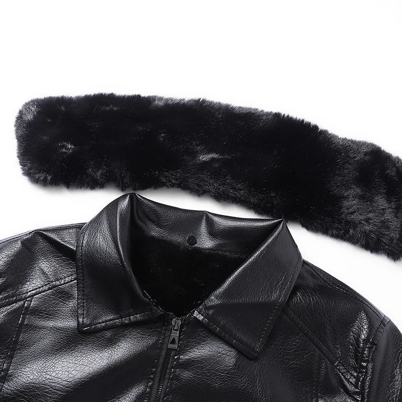 YJKVUR Men's Fleece-Lined Warm Faux Leather Jacket Waterproof Windproof Autumn Winter New Arrival Man Motorcycle Stylish Coat ﻿ BLACKBEARD OUTDOOR INDUSTRIES