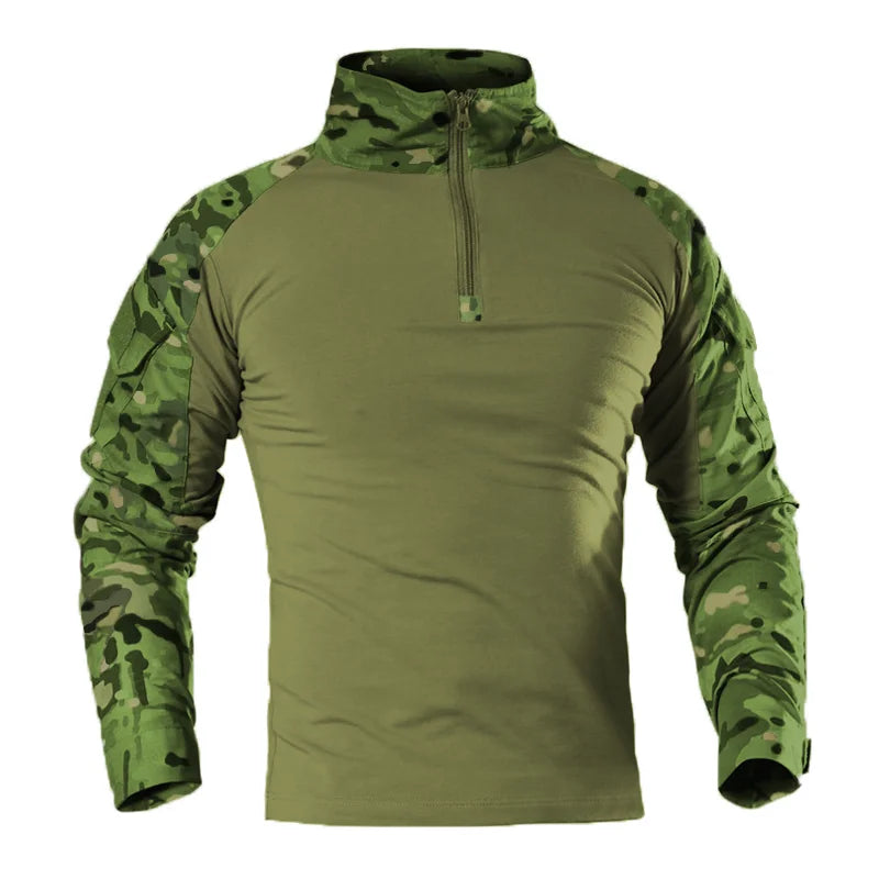 T-Shirt Tactique Militaire Manches Longues – Camouflage CP, Coton DRYTEC, Homme