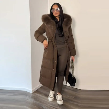 Manteau d’hiver femme à capuche et taille ajustable