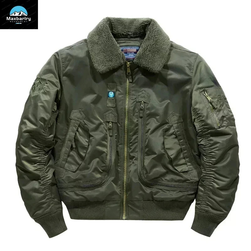 Veste Bomber Homme MA-1 Hiver – Col Fourrure | Veste Militaire Fonctionnelle avec Grandes Poches – Style Chasseur & Avion - BLACKBEARD OUTDOOR INDUSTRIES