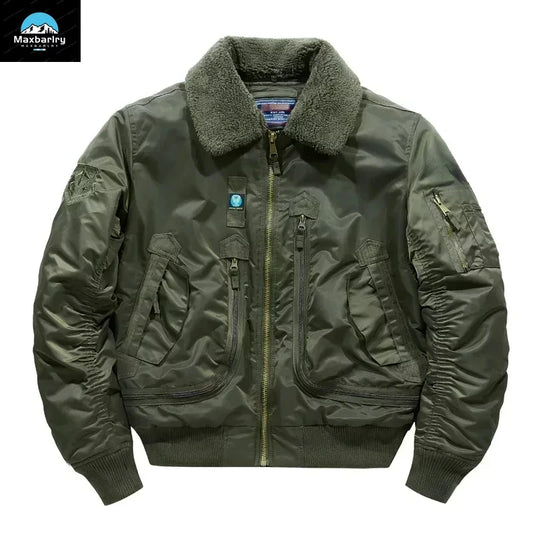Veste Bomber Homme MA-1 Hiver – Col Fourrure | Veste Militaire Fonctionnelle avec Grandes Poches – Style Chasseur & Avion - BLACKBEARD OUTDOOR INDUSTRIES