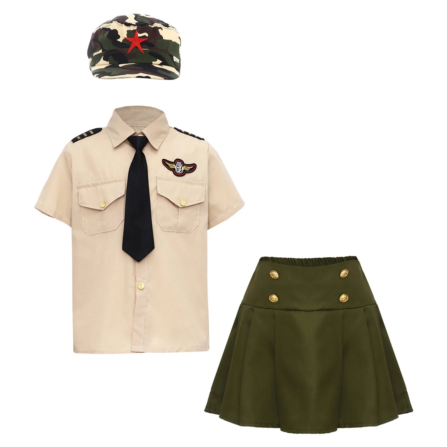 Uniforme Militaire Enfant 4 Pièces – Garçon & Fille | Cosplay, Spectacle, Halloween | 100-160 cm