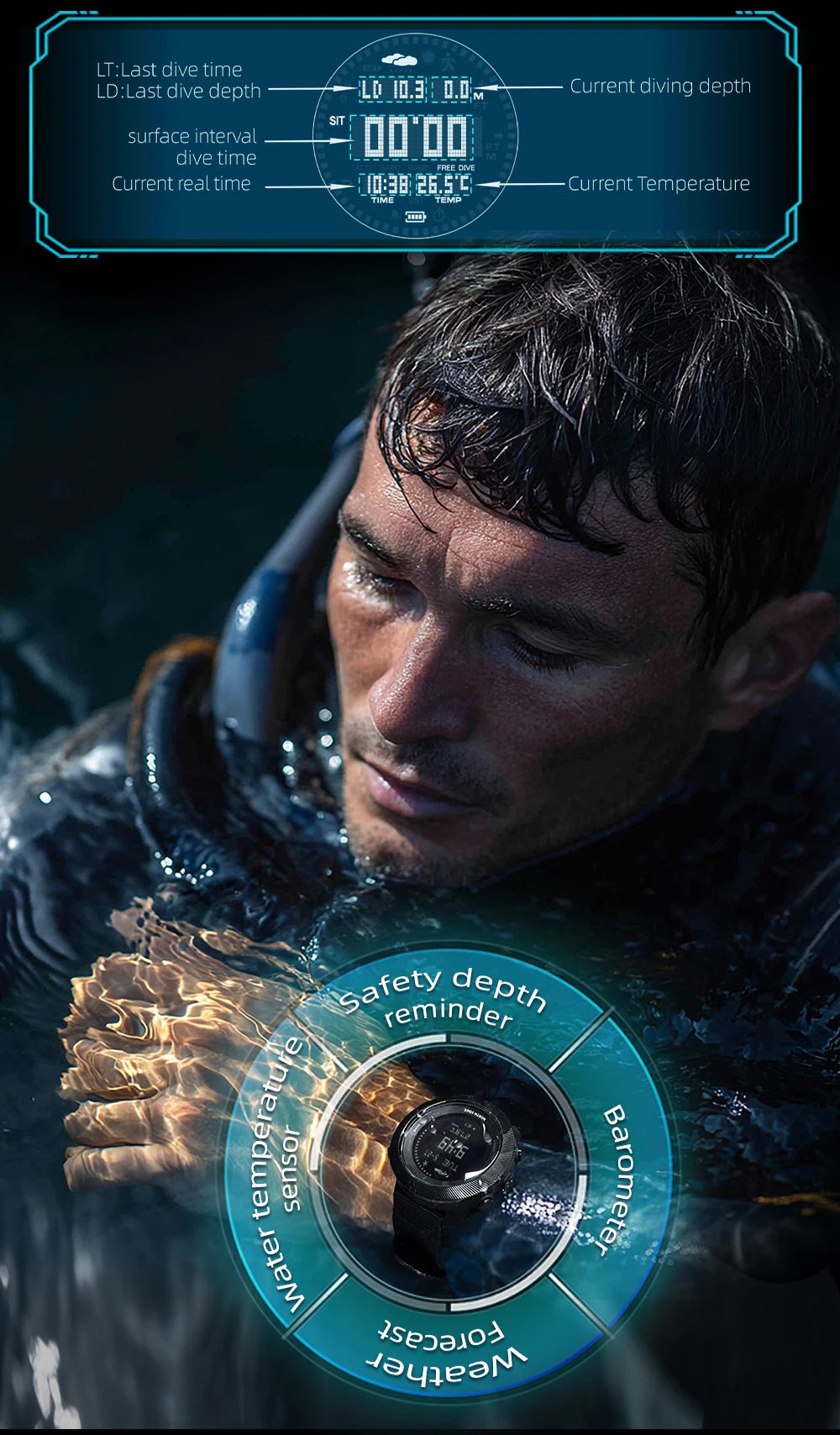 NORTH EDGE APACHE-D Montre Digitale Sportive pour Homme - Montre de Plongée, Outdoor, 100M Étanchéité, Altimètre, Baromètre, Boussole BLACKBEARD OUTDOOR INDUSTRIES