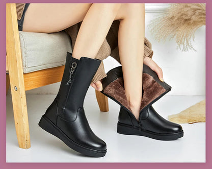 Bottes Neige Femme en Cuir – Fourrées Laine Épaisse | Confort & Chaleur | Tailles 35 à 43 - BLACKBEARD OUTDOOR INDUSTRIES