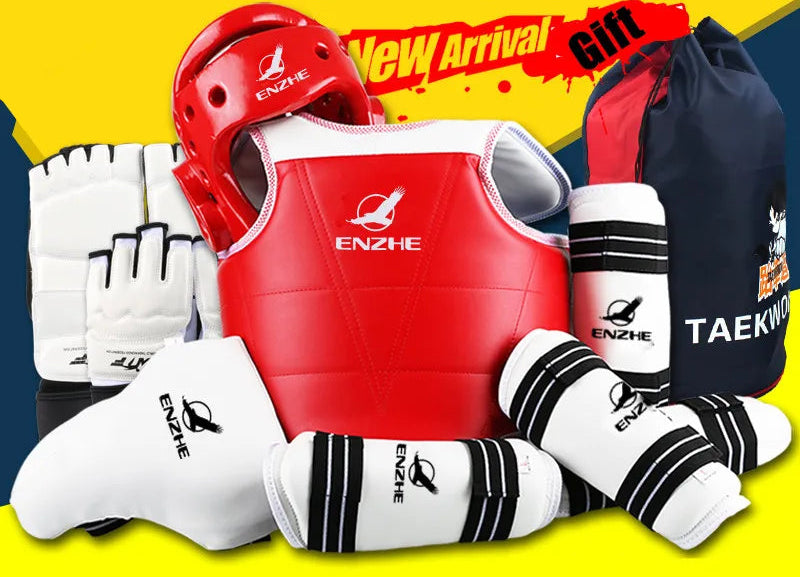 Kit Protection Taekwondo 8 Pièces WTF – Casque, Plastron, Tibières, Gants, Chaussons | Homme Femme Enfant - BLACKBEARD OUTDOOR INDUSTRIES