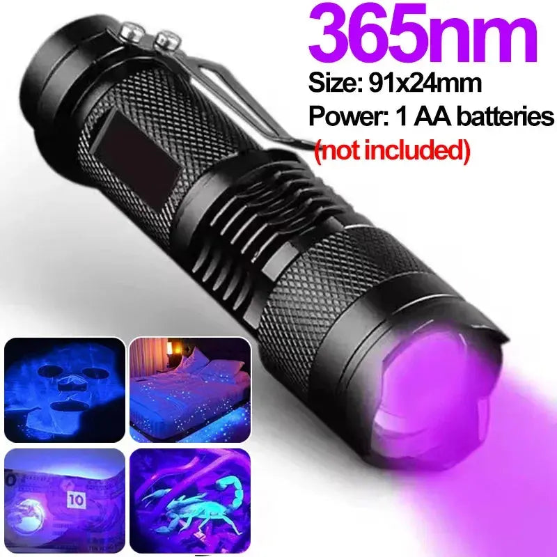 Lampe Torche UV LED 395nm / 365nm – Ultra-Violet Mini | Zoom Réglable | Détecteur de Taches d’Urine, Inspection, Détection de Fuites Ma boutique