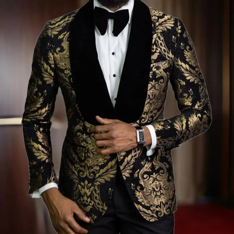 Blazer Jacquard Floral pour Homme - Veste de Costume Slim Fit avec Col Châle en Velours - Élégance BLACKBEARD OUTDOOR INDUSTRIES