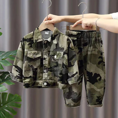 Ensemble 2 Pièces Camouflage Militaire Garçon – Veste + Pantalon Coton – Printemps Automne – 2 à 9 Ans