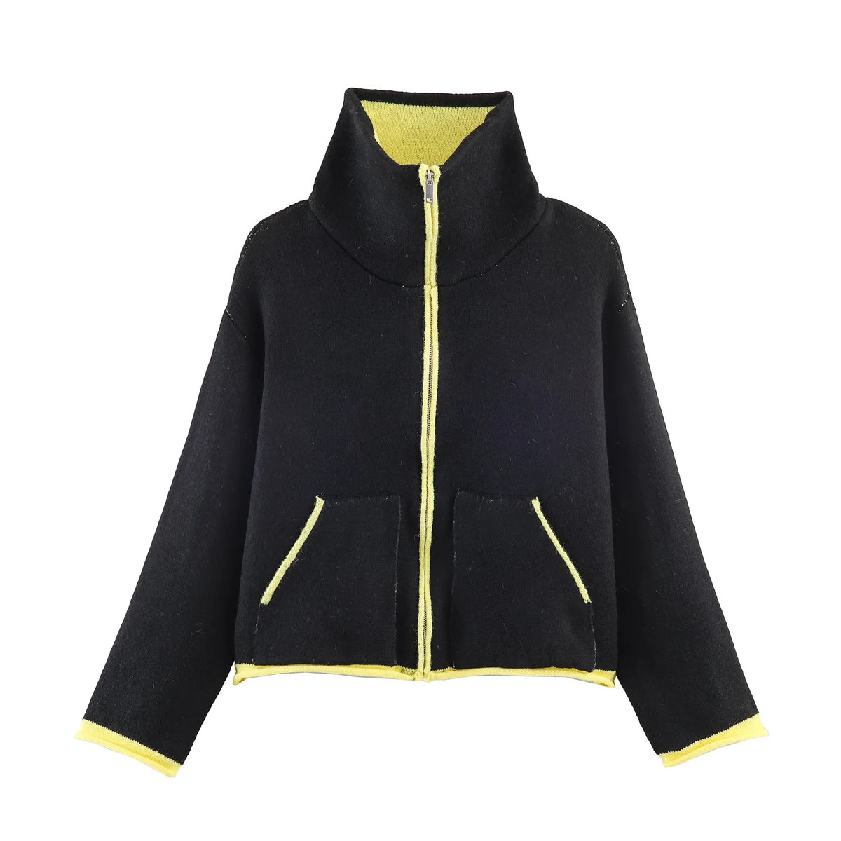 Veste courte femme bicolore zippée à col montant