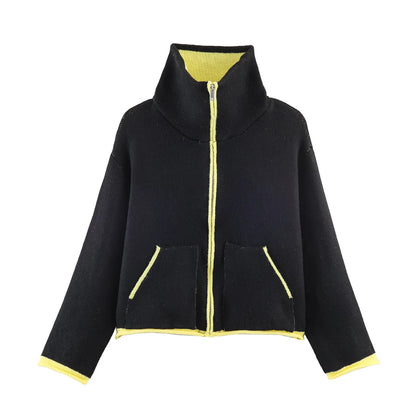 Veste courte femme bicolore zippée à col montant
