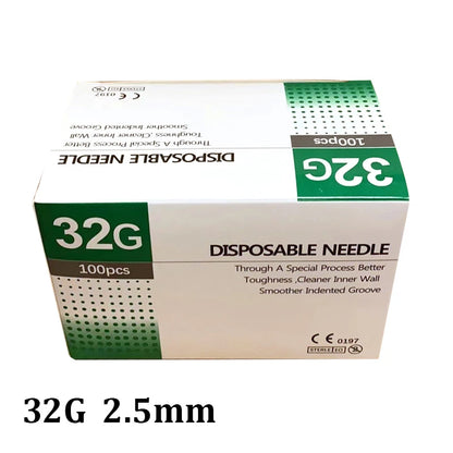 Aiguilles Ultra-fines Indolores 100 pcs – 25G à 34G, 1,5 à 25 mm – Seringue Transparente Embout Capuchon – Beauté & Médical