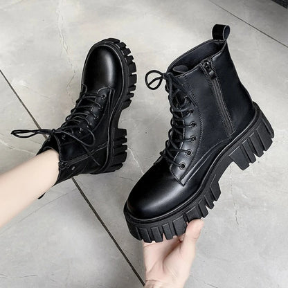 Bottines femme à lacets en simili cuir, talon compensé