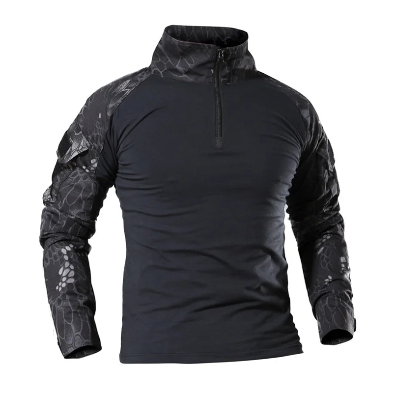 T-Shirt Tactique Militaire Manches Longues – Camouflage CP, Coton DRYTEC, Homme
