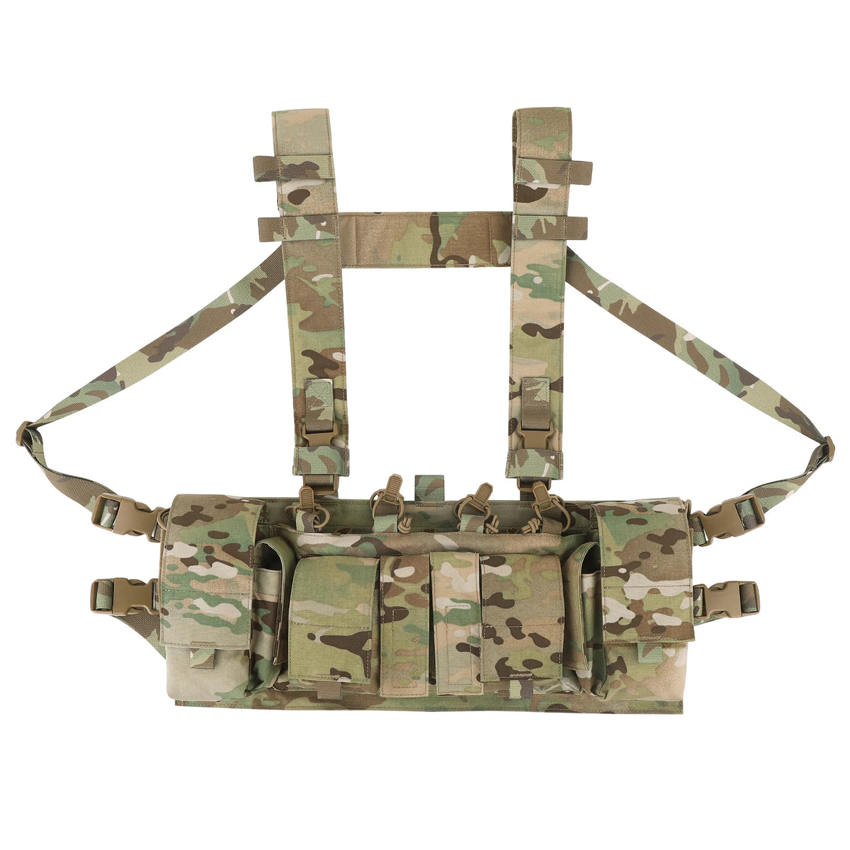 Chest rig tactique léger discret avec harnais en H, porte-chargeurs et poches radio