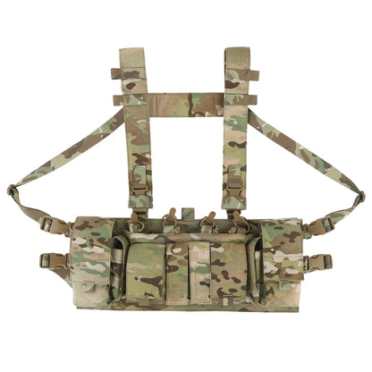 Chest rig tactique léger discret avec harnais en H, porte-chargeurs et poches radio