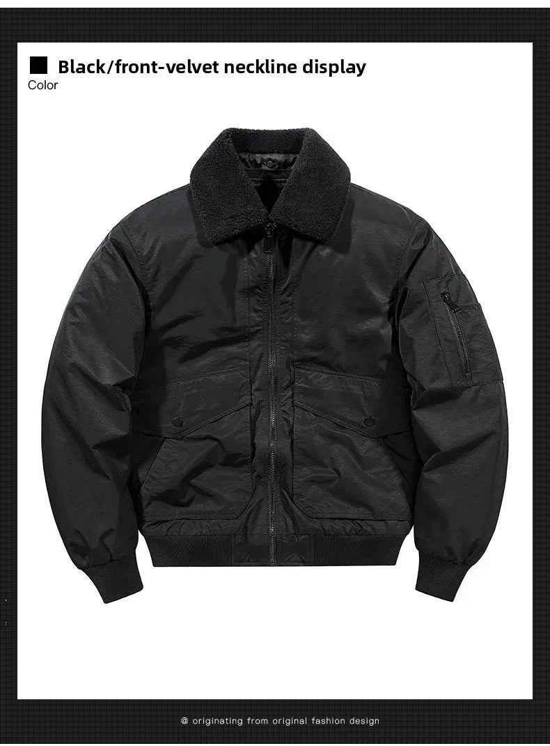 Men's Casual Thickened Cotton Jacket Removable Fur Collar Autumn Winter Warm Stand Collar Looseness Style Chinese Origin BLACKBEARD OUTDOOR INDUSTRIES